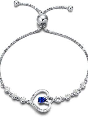 Heart Birthstone Tennis Bracelet for Women - Sterling Silver Infinity Love
